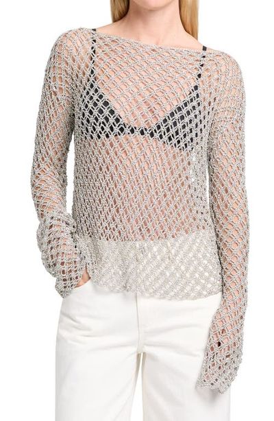 TWP TWP Open Knit Crochet Boat Neck Top
