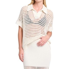 TWP TWP Oversize Open Knit Linen & Silk Polo
