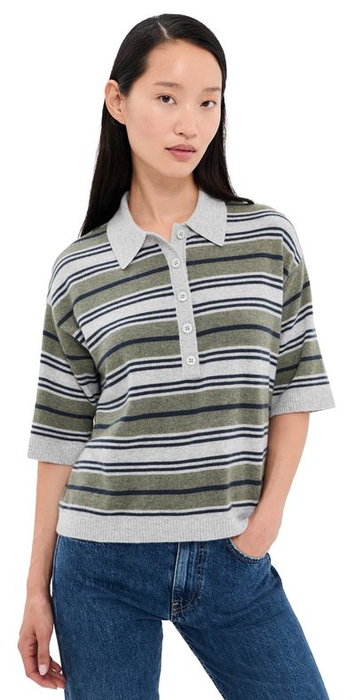 TWP TWP Stripe Polo Pullover Moss/Night Sky/Light Heather