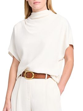 TWP Women's Draped Mock Neck Linen-Blend T-Shirt