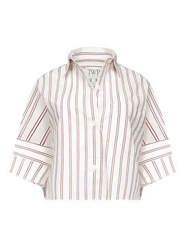 TWP Women's Next Ex Striped Cotton-Blend Crop Shirt