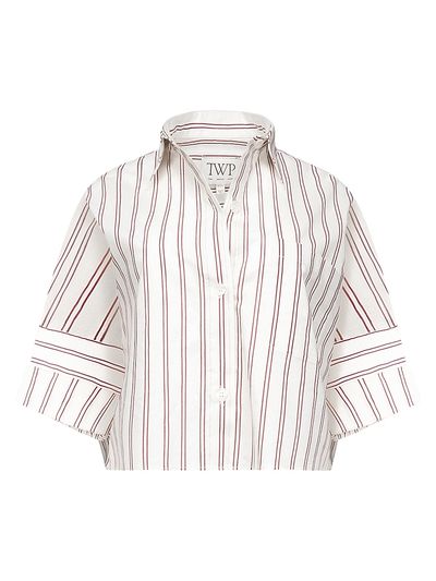 TWP Women's Next Ex Striped Cotton-Blend Crop Shirt