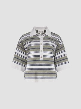 TWP Women's Striped Short-Sleeve Polo Shirt