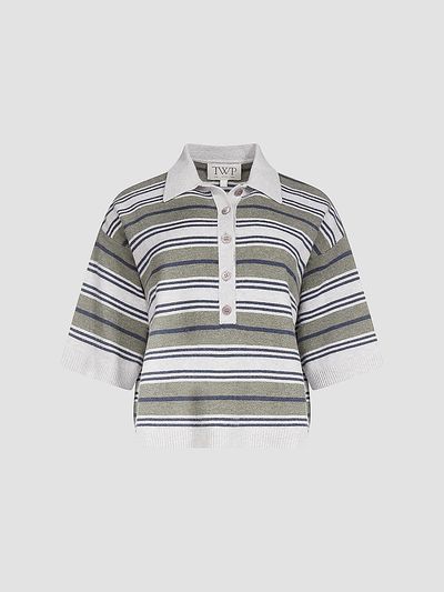 TWP Women's Striped Short-Sleeve Polo Shirt