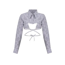 uCHÈ uCHÈ Jacquard Layered Crop Shirt