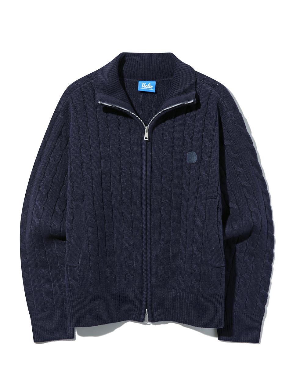 UCLA Cable Turtleneck Zip-up Sweater [NAVY]