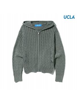 UCLA Pigment Washed Cable Knit Hooded Zip-up Jacket [Light Khaki] (UAAGD51_62)