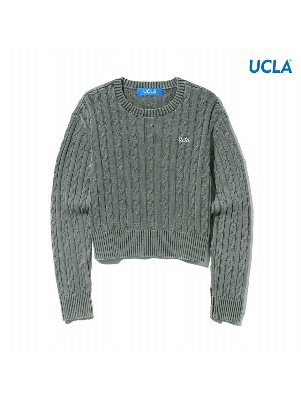 UCLA Pigment Washed Cable Knit Sweater [Light Khaki] (UA9LK51_62)