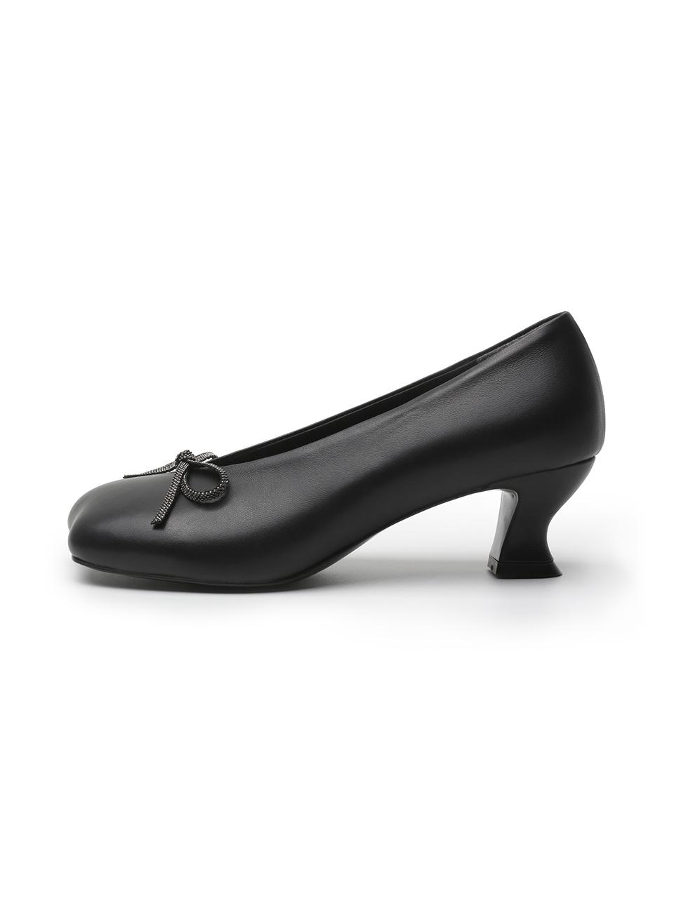 UDIRE Curved French Heel Ribbon Pumps [Black] (UFA3PM06BK)