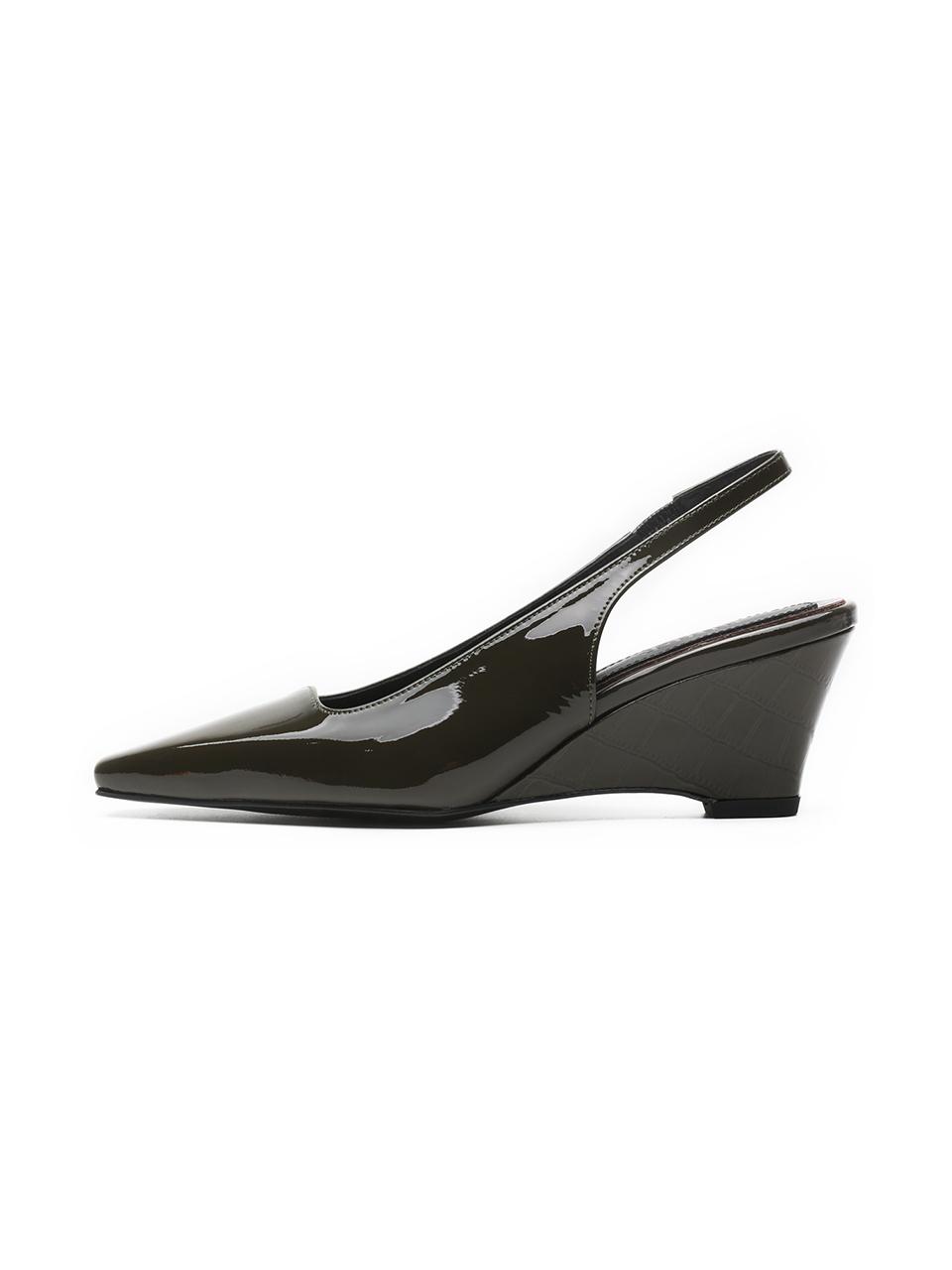 UDIRE Enamel Leather Slingback Wedge Shoes [Khaki] (UFA3PB01KH)