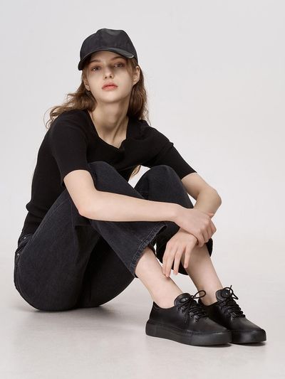 UDIRE Premium Leather Minimalist Sneakers [Black] (UFA3MK41BK)