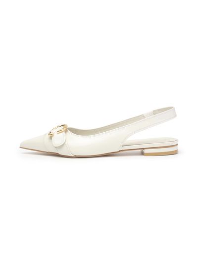 UDIRE Premium Leather Slingback Flat Shoes [Ivory] (UFA3PB17IV)