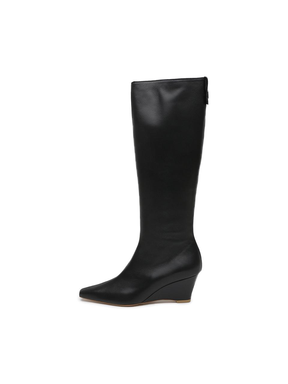 UDIRE Smooth Leather Wedge Long Boots [Black] (UFA4BL58BK)