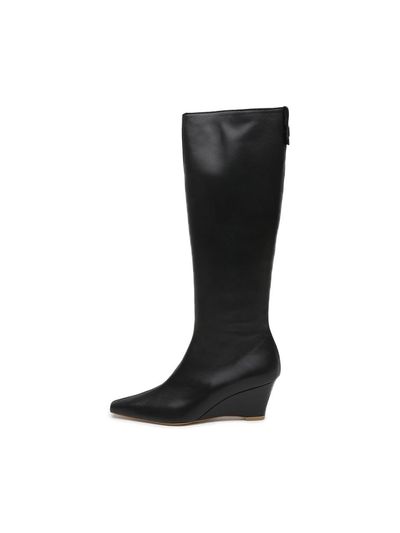UDIRE Smooth Leather Wedge Long Boots [Black] (UFA4BL58BK)
