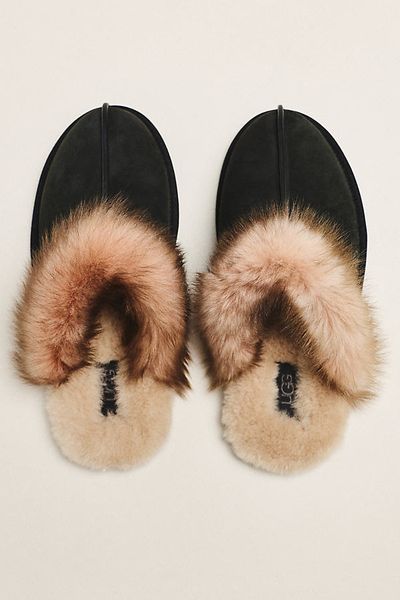 UGG Schuffette Nubuck Fur-Trim Slippers