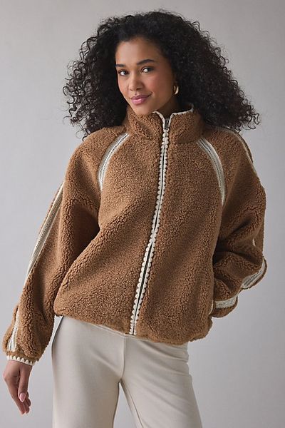 UGG UGG Nikia Crochet UGGfluff Zip-Up Jacket in Black, Women's at Urban Outfitters