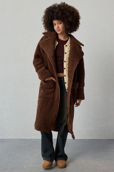 UGG - Sema fluff Fleece Long Coat Jacket in Deep Nutmeg, Women's