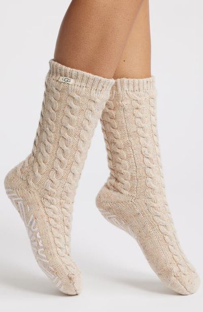 UGG(r) UGG(r) Elowyn Fleece Lined Cable Gripper Crew Socks