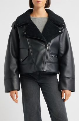 UGG(r) UGG(r) Finnian Oversize Faux Leather & LuxeFluff Moto Jacket