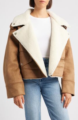 UGG(r) UGG(r) Finnian Oversize Faux Suede & LuxeFluff Moto Jacket