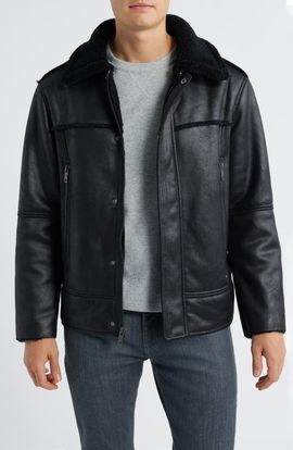UGG(r) UGG(r) Thayden Luxefluff Faux Leather Jacket with Faux Shearling Collar