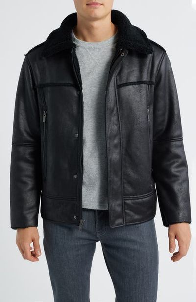 UGG(r) UGG(r) Thayden Luxefluff Faux Leather Jacket with Faux Shearling Collar