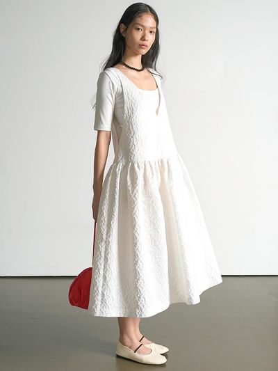 UIJI Jacguard Volume Dress [White]
