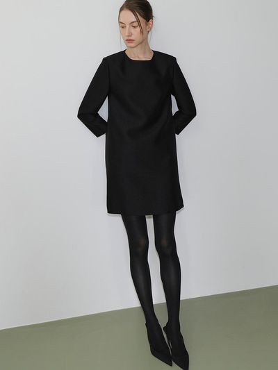 UIJI Mikado wool silk mini dress BLACK