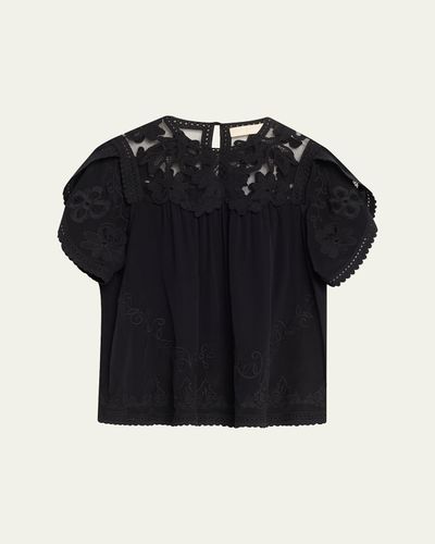 Ulla Johnson Alma Short-Sleeve Lace Silk Top