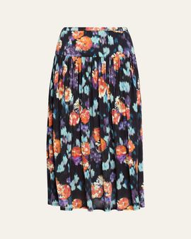Ulla Johnson Blanche Pleated Floral Midi Skirt