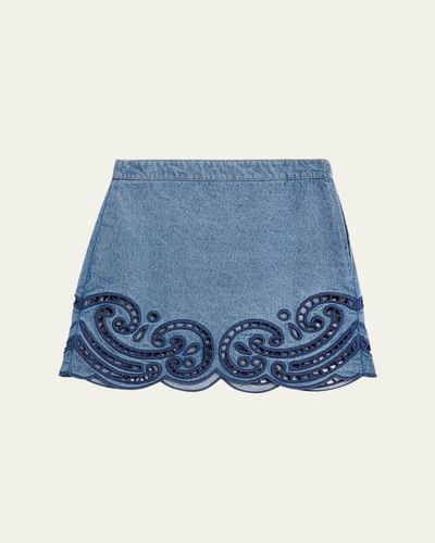 Ulla Johnson Cadiz Embroidered Denim Mini Skirt