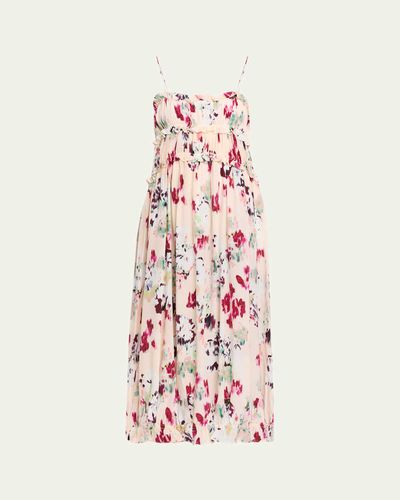 Ulla Johnson Clove Ruffled Floral Silk A-Line Midi Dress