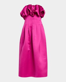 Ulla Johnson Cosima Strapless Satin Tea-Length Dress