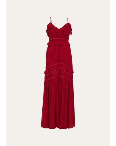 Ulla Johnson Dorothea Ribbon-Trim Ruffle Silk Gown