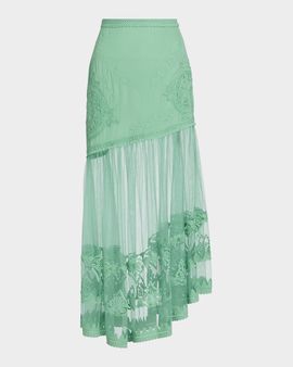 Ulla Johnson Elspeth Floral-Embroidered Sheer Silk Midi Skirt