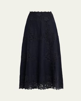 Ulla Johnson Fleur Embroidered Linen-Blend Midi Skirt