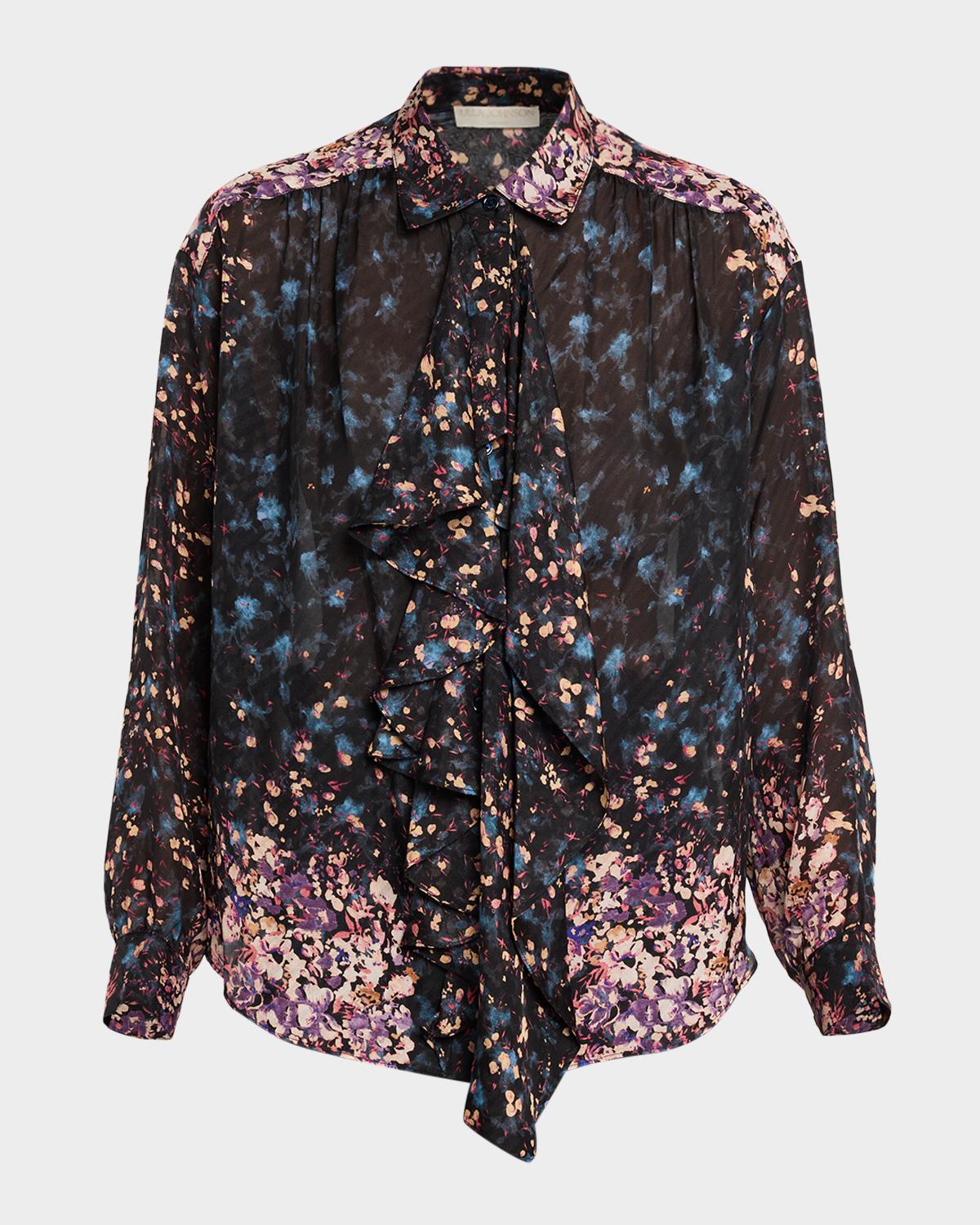 Ulla Johnson Gesture Floral Silk Ruffle Blouse