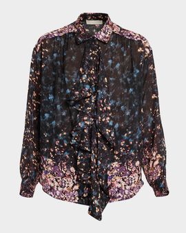 Ulla Johnson Gesture Floral Silk Ruffle Blouse
