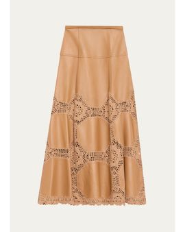 Ulla Johnson Izra Crochet & Leather Midi Skirt
