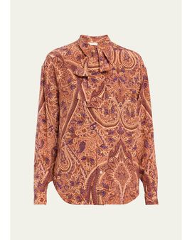 Ulla Johnson Lise Long-Sleeve Tie-Neck Silk Blouse