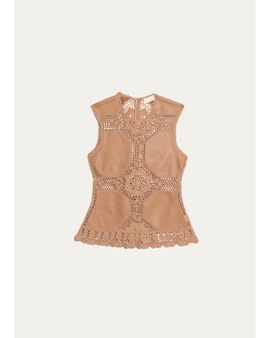 Ulla Johnson Livia Sleeveless Crochet Leather Top
