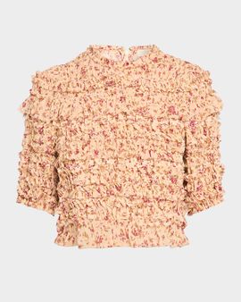 Ulla Johnson Mabel Short-Sleeve Silk Top