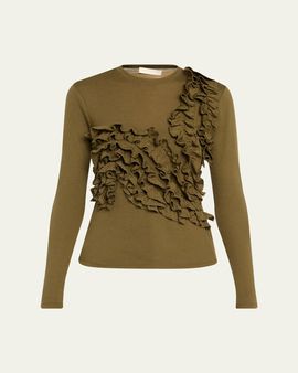 Ulla Johnson Polina Ruffled Jersey Long-Sleeve Top