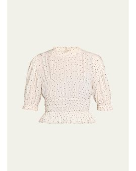 Ulla Johnson Rae Cropped Short-Sleeve Ruffled Cotton Top
