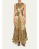 Ulla Johnson Sleeveless Metallic Plisse Drop-Waist Gown - 4