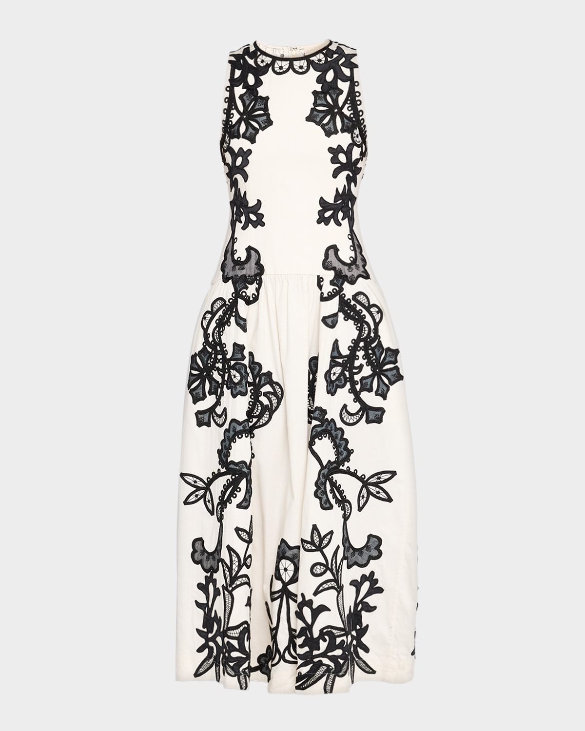 Ulla Johnson Sonali Embroidered Drop-Waist Midi Dress