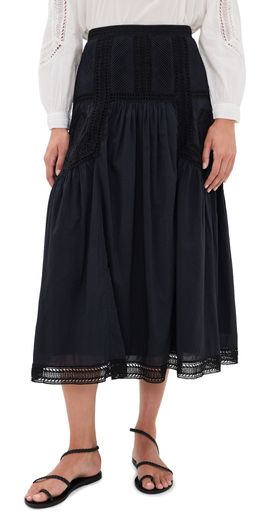 Ulla Johnson Ulla Johnson Alice Cotton Midi Skirt Noir