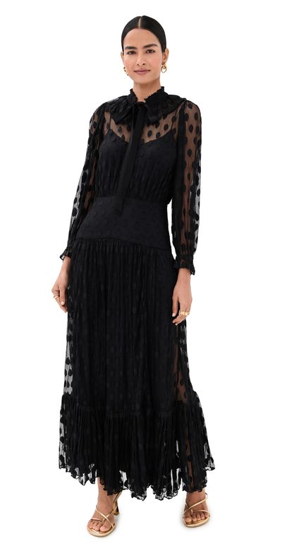 Ulla Johnson - Carla Lace Long Sleeve Dress Noir