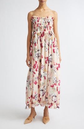 Ulla Johnson Ulla Johnson Clove Floral Tiered Silk Chiffon Dress
