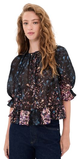 Ulla Johnson Ulla Johnson Elise Short Sleeve Silk Blouse Eclipse
